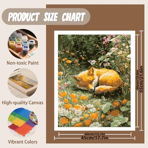 XTCIXAL Paint by Numbers Kit for Adults, Fox, 16X20 Inch - color: 18-Fox