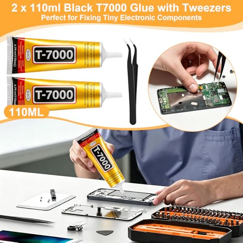 220 ML T7000 Black Glue, Semi Fluid Black Adhesive Glue Precision Craft Repair for Electronics Phone Screen Replacements DIY Jewelry Making Glass Wood Metal Stones - color: 2 X 110 ML