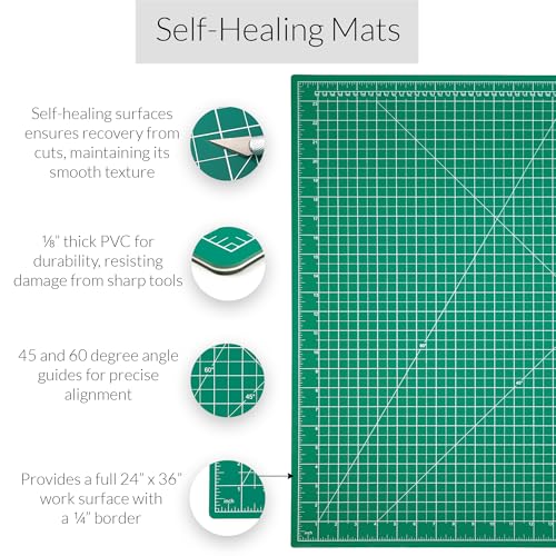 WA Portman 24x36 Fabric Cutting Mat for Sewing, Rotary Cutter & Clear Ruler - size: 24" x 36"