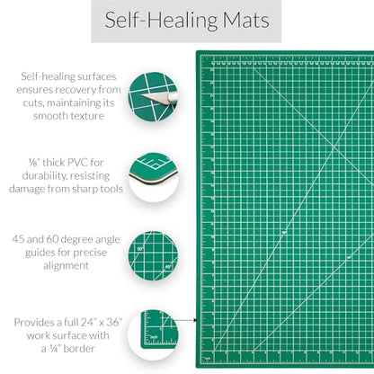 WA Portman 24x36 Fabric Cutting Mat for Sewing, Rotary Cutter & Clear Ruler - size: 24" x 36"