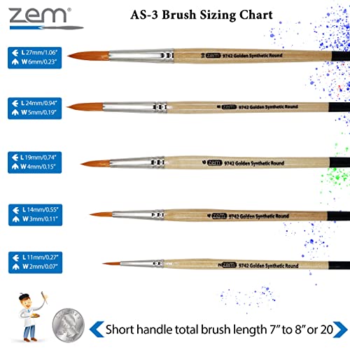 ZEM Brush Golden Synthetic Round Brushes Set Sizes 2,4,6,8,10