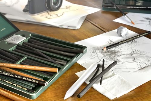 Faber-Castell Pack of 3 Compressed PITT Charcoal Sticks Black, Extra Soft
