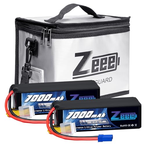 Zeee 6S Lipo Battery 7000mAh 22.2V 100C Soft Case Battery EC5 Connector 2 Pack Batteries with 1 Pcs Lipo Safe Bag Fireproof Explosionproof Bag for Storage Charging