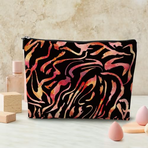 Gradient Zebra Print Makeup Bag, Makeup Organizer Cosmetic Bags for Women - color: RedStripe