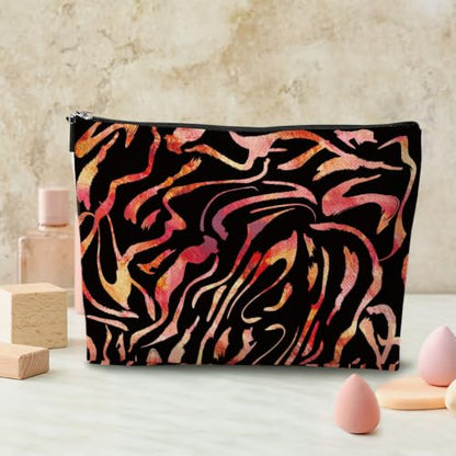 Gradient Zebra Print Makeup Bag, Makeup Organizer Cosmetic Bags for Women - color: RedStripe