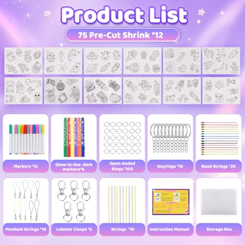 Funtopia 185pcs Shrinking Craft Kit for Kids, Glow in the Dark Keychain Kit - color: Glow in the Dark