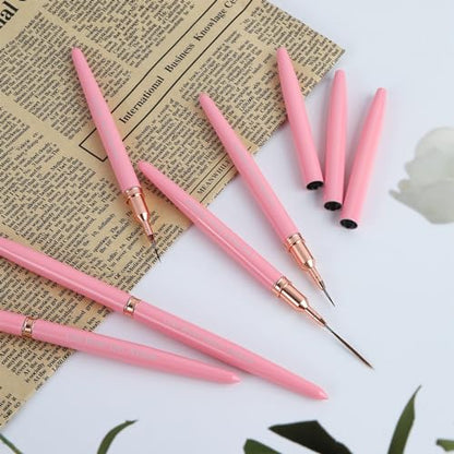 Artdone Metallic Nail Art Pens, Liner Brushes Set, 5PCS Pink Nail Tools - color: Pink Liner Brush Set
