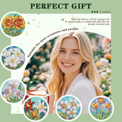 Leatrice 6 Pcs Diamond Art Coasters Small Diamond Painting Kits for Adults - color: BB flower a