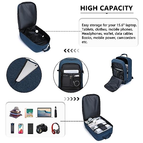 Kono Travel Backpack Airline Approved Overhead Bin Personal Item Bag - color: Navy, size: Large