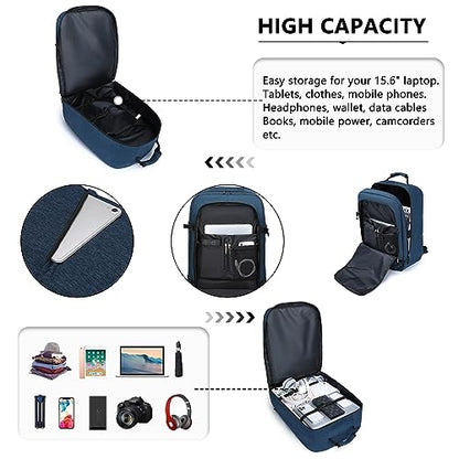 Kono Travel Backpack Airline Approved Overhead Bin Personal Item Bag - color: Navy, size: Large
