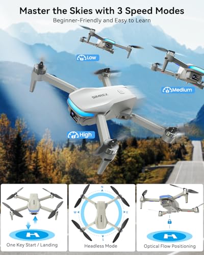 SIMREX 4K FPV Drone with Brushless Motor for Beginners & Teens — 40-Min Flight, Optical Flow Positioning, Gesture Control & VR Mode, Foldable Camera Drone Gift for Kids Ages 8+(Gray) - color: Gray