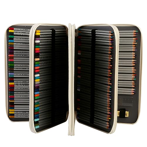 300 Slots Canvas Pencil Case 4-Layer Zipped Holder w/Handle - color: White, size: 300