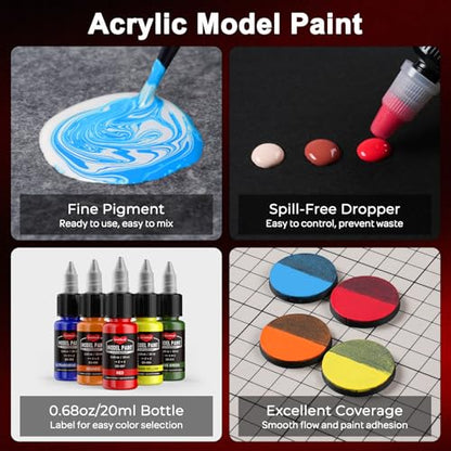 Smallbudi 20 Colors Model Paint Set 20ml/0.6Oz Miniature Acrylic Paint - color: 20 Colors with 1 Thinner