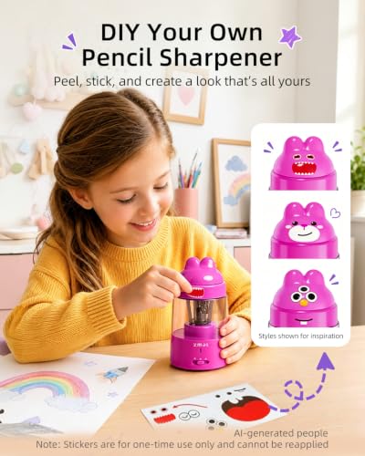 ZMOL Pink Bunny Electric Pencil Sharpener, 6-8mm, Rechargeable, Stickers - color: Pink