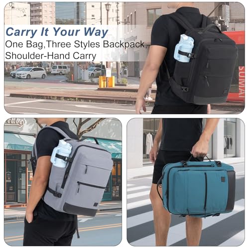 Tzowla 40L Carry-On Travel Backpack with Large Water Bottle Holder,Personal Item Travel Bag with 3 Packing Cubes,17.3 Inch Laptop Backpacks for Men and Women,Hiking Casual Outdoor Daypack(Grey) - color: Grey