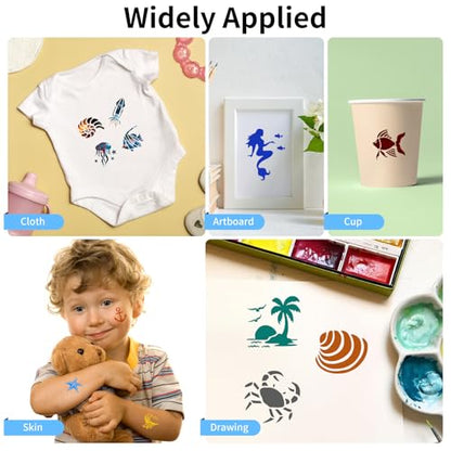 100 Pcs Small Stencils for Painting on Wood 2 x 2 Inches(Ocean) - color: Ocean