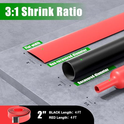 2 Inch 3:1 Large Marine Grade Adhesive Lined Heat Shrink Tubing Wire Wrap - size: 2Inch-8Ft