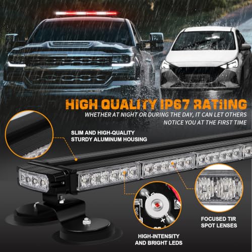 XRIDONSEN 28.4" 80 LED Roof Emergency Lights Red White Strobe Light Bar - color: Red/White/Red/White