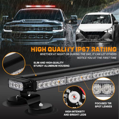 XRIDONSEN 28.4" 80 LED Roof Emergency Lights Red White Strobe Light Bar - color: Red/White/Red/White