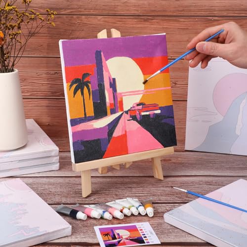 Nezyo 12 Sets Paint by Numbers Kit with Frame, Acrylic Canvas 8x8in - style: Travel