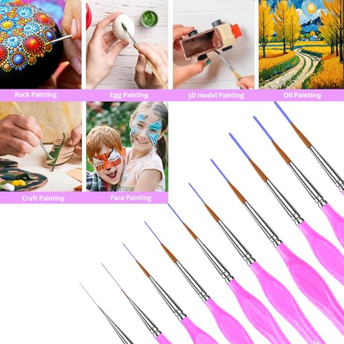 10Pcs Miniature Detail Paint Brushes Triangular Wood Handle Set - color: Magenta, size: 10