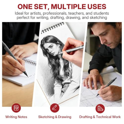WUO 0.9mm Mechanical Pencil Set, 3 Pack Metal Drafting Pencils - color: Mixed Colors, size: 0.9