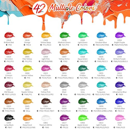 Caliart 42 Colors Acrylic Paint Set with 12 Brushes - color: Regular, size: 2 Fl Oz (Pack of 42)