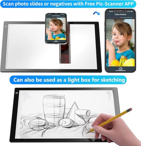 Slide Viewer Light Box A4, Ultra-Thin LED Light Pad for Film Negatives & Slides, 3-Level Adjustable Brightness Slide Scanner Light Table for Old Photos Viewing & Digitizing, USB Powered
