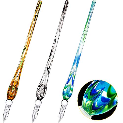 Zonon 3 Pcs Glass Dip Pen Calligraphy Set,Dark Green, Vintage Green, Black
