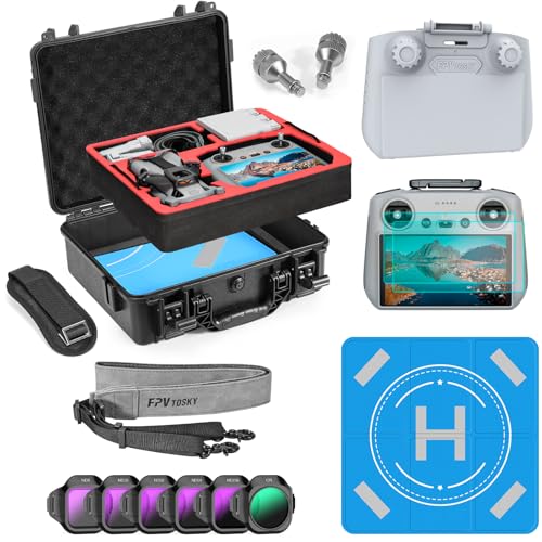 FPVtosky Hard Case Accessories Set for DJI Mini 5 Pro, Drone Accessories Kit Includes Dual Layer Case, RC2 Sunshade, Lanyard, RC2 Screen Tempered Glass Protector, Landing Pad, Filter Set, Joystick (7-IN-1) - style: 7-IN-1 SET