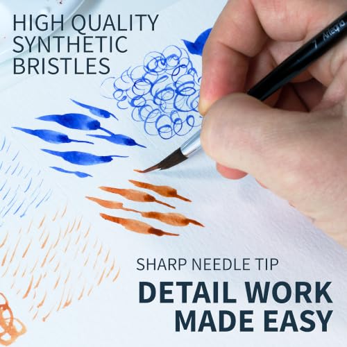 ARTEGRIA Watercolor Brush Set, 7 Extended Tip Needle Point Round Brushes