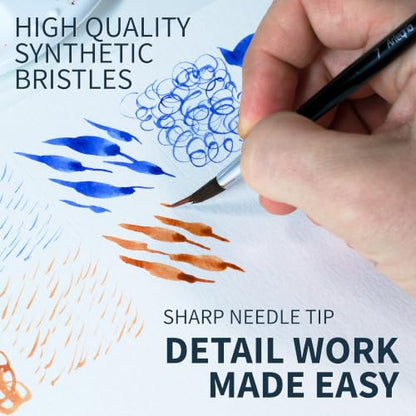 ARTEGRIA Watercolor Brush Set, 7 Extended Tip Needle Point Round Brushes