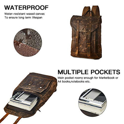 Heavy-Duty Waxed Canvas Rucksack Backpack - color: Brown, size: 400 x 340 x 190 mm - Standard