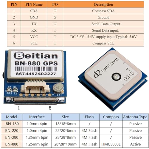 BN-880 GPS Receiver Compass Module Glonass Beidou NMEA0183 9600bps