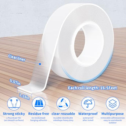Heavy Duty Invisible Bond Nano Double Sided Mounting Adhesive Tape, 9.85FT - size: 9.85 FT