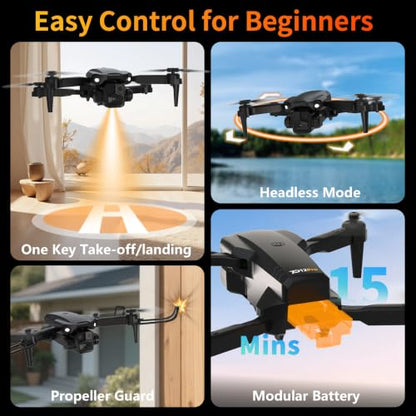 TD12Pro Drone with 1080P Camera for Adults Kids, Mini Drone with LCD Screen Remote, Foldable Remote Control Quadcopter, One Key Start, Easy to fly, Toy for Kids Adult Beginners - color: Black01