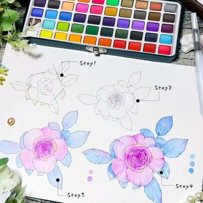 Artecho 128-Color Watercolor Paint Set with Metallics, Portable Tin Case - style: 128 Colors