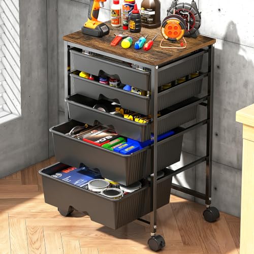 Goovilla Rolling Cart with 5 Drawers for Craft, Art, Dorm, Office, Black - size: Black