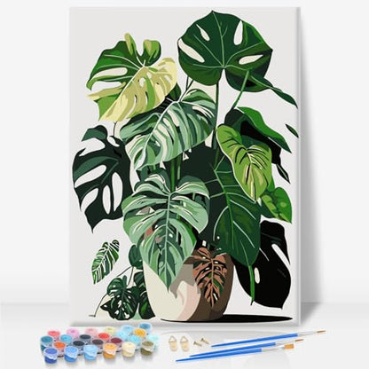 Framed Paint by Numbers Kit for Adults Beginners – Tropical Green Plants - color: Leaf-02, size: 8x12 Inch
