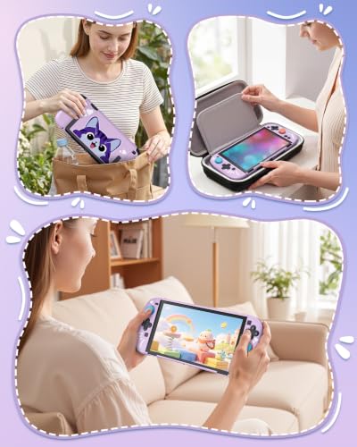 Switch 2 Cute Case, FYOUNG Dockable Kawaii Cat Protective Cover Shell - color: Purple Cute Cat, size: 7.9Inch Switch 2