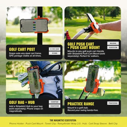 Stripebird PRO Magnetic Golf Cart Phone Holder & Caddy, N52 Magnets - color: Orange
