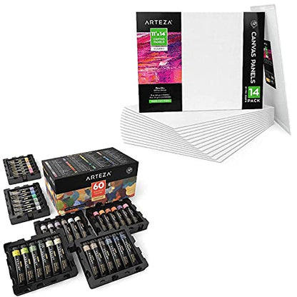 Arteza Gouache Paint and Canvas Panels Bundle, Painting Art Supplies for Artist, Hobby Painters & Beginners