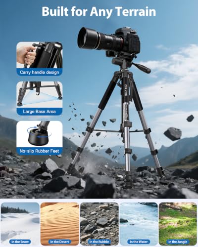 75" Camera Tripod Stand, Heavy Duty with Remote for DSLR iPad iPhone - color: Grey-75 inch