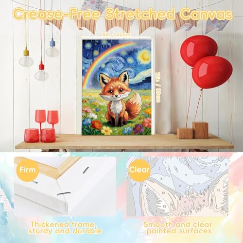 HITO Fox Paint by Numbers Kit for Kids 6-8-12 with Frame Easel 8X12 inch - color: Fox