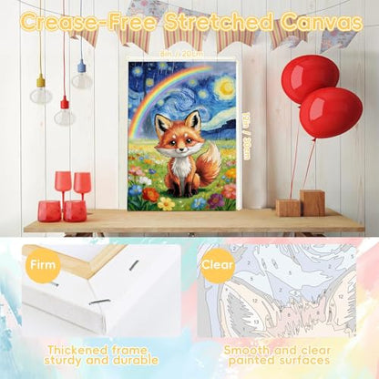 HITO Fox Paint by Numbers Kit for Kids 6-8-12 with Frame Easel 8X12 inch - color: Fox
