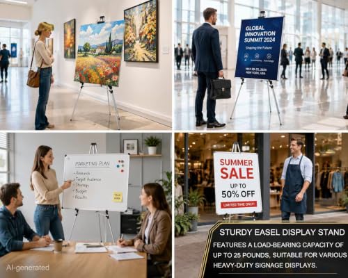 MXG 64" Adjustable Aluminum Large Display Stand,Easel for Painting & Sign - color: Silver