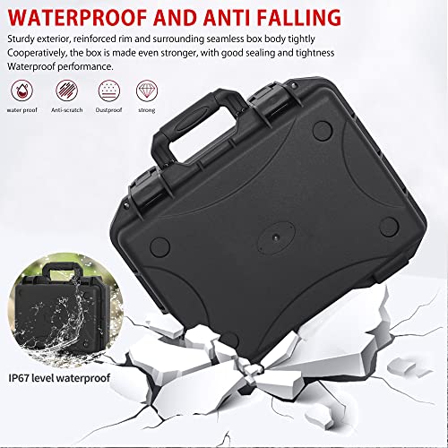 Hard Case with IP67 Waterproof Shockproof Tool Box for Microphone, Drones, Camera, Equipments, Portable Storage Case, 16.5 x13 x 7 Inch