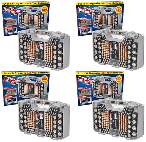 Battery Daddy Storage&Organizer Case w/Tester,Stores&Protects Up to 180 Batteries,Double-Sided,Clear Locking Lid,Secure Latches_&Portable Carrying Handle-Warm Grey (Batteries Not Included) (Pack of 4) - color: Warm Grey, size: Original - 180 Batteries (Pa