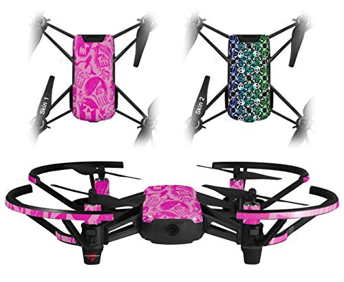 Skin Decal Wrap 2 Pack Compatible with DJI Ryze Tello Skull Sketches Pink Drone NOT Included
