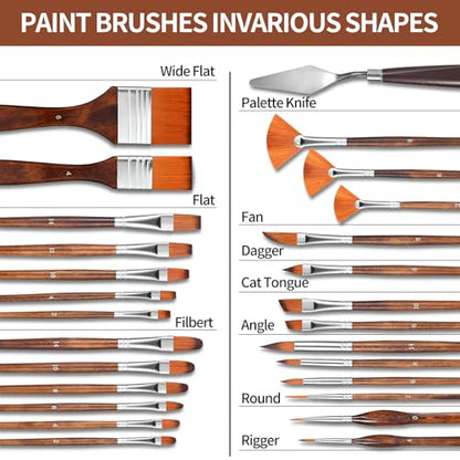 GETHPEN 29pcs Paint Brush Set, Acrylic Paint Brushes, Oil, Watercolor - style: Assorted Shapes